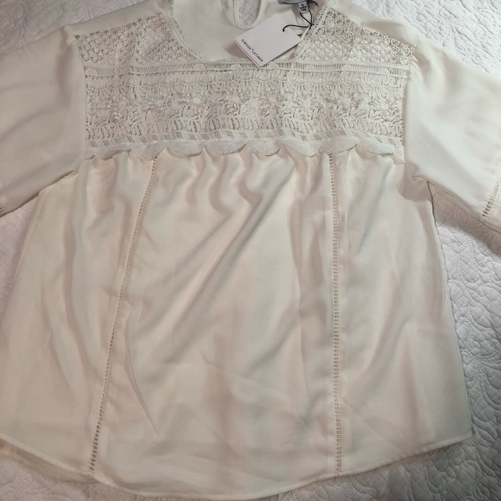 NWT Gibson Latimer off white lace blouse